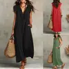 Vestido largo sin mangas para mujer de talla grande, estilo europeo y americano, con volantes en el borde, color liso, cuello en V casual y mangas acampanadas, perfecto para la playa