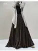 Nuevo estilo de otoño, talla grande, de cintura alta, adelgazante, falda midi plisada línea A con textura de algodón y lino, perfecta para una estética de chica Mori