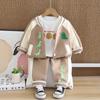 Ropa Nueva para Niños y Niñas, Ropa de Bebé para Primavera y Otoño, Ropa Infantil de Béisbol de Dibujos Animados con Combinación de Colores 2025, Ropa con Cremallera, Traje de Tres Piezas