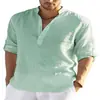 2025 Amazon Export Camisa de Lino de Imitación de Manga Larga Suelta de Color Puro de Algodón y Lino para Hombre Talla Grande Una Pieza Generación