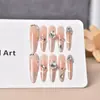 Totalmente feito à mão, estilo desejo puro, manicure de verão longa estilo gatinho francês, unhas postiças removíveis, produto acabado no atacado