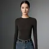 Suéter de Alta Qualidade Pronto para Vestir, Fio Fino 100% Lã Pura, Gola Redonda para Mulheres, Fio Yangtze Sem Costura, Malha Fina, Slim Fit, Suéter Base de Tricô
