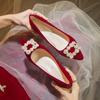 Zapatos de Boda Xiuhe Zapatos de Mujer Rojo Tacón Grueso No Cansan los Pies Tacones Altos 2025 Nuevo Estilo Chino Punta Afilada Zapatos para Brindis de Boda