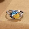 Vintage cloisonne esmalte cera de abelha pequeno peixe anel feminino tailandês prata epóxi artesanato moda nacional nicho criativo dedo indicador jóias
