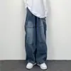 Comercio exterior marca de moda estilo Hong Kong retro holgado pierna ancha casual bolsillo grande ropa de trabajo mezclilla lavada pantalones de papá nuevos