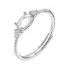 Anillo de plata de ley maciza S925, base vacía plana de 4x6 mm, para montar DIY, calcedonia, jadeíta, estilo minimalista vintage, anillo con cuenta redonda texturizada