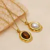 Joyería Nueva Transfronteriza Acero Inoxidable 316 Collar Chapado en Oro de 14K Joyería para Mujeres Colgante de Piedra Natural Moda Europea y Americana para Mujeres Venta al por Mayor