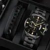 Conjunto de Pulseira de Relógio Masculino 2 Peças Mais Vendido Transfronteiriço, Relógio de Quartzo Luminoso Masculino Moderno e de Alta Qualidade