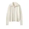 Cárdigan de Punto con Cremallera y Cuello de Solapa de Cachemira de Color Sólido para Otoño e Invierno para Mujer, Jersey Exterior de Cachemira