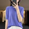 Camiseta de manga corta de lino fino y dorado para mujer, nueva moda de verano, versátil, cuello redondo, seda helada, media manga, para mujer