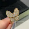 26 Novos Modelos de Anéis de Borboleta Azul Lápis Lazúli, Anel Aberto da Sorte Estilo Van Cleef Ouro V, Artesanato de Precisão CNC, Banhado a Ouro 18K, Conserva a Cor