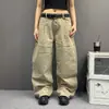 Jeans de cintura alta A-line com botões e pregas, estilo retrô americano desgastado, para homens e mulheres, calça reta de alta qualidade, solta e modeladora, marca da moda
