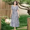 Vestido de Gasa de Verano para Mamá, Estilo Delgado, para Señoras Maduras de 45 Años, Transpirable, de Manga Corta, Vestido de Longitud Media para Mujeres de Mediana Edad y Mayores
