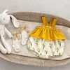 Mono de muselina de verano sin mangas para bebé, mameluco de tirantes, mameluco con estampado de tulipanes para bebé niña, mameluco recto