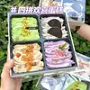 Caja de Empaque para Pastel de Cuatro Compartimentos, Caja de Papel para Postre para Llevar de Cuatro Piezas, Caja de Papel, Caja de Plástico Portátil con Asa