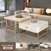 Mesa de Café de Piedra Sinterizada Sala de Estar Hogar Moderno Minimalista Apartamento Pequeño 2026 Nueva Mesa de Café Cuadrada de Vidrio Apartamento Pequeño