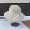Chapéu de Palha com Aba Larga, Renda de Rede e Laço, Protetor Solar para Mulheres, Estilo Coreano de Verão, Dobrável, Proteção Solar para Praia, Chapéu de Pescador