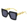 Nuevas Gafas de Moda Estilo Europeo y Americano Combinan con Todo Montura Completa Metal Cuadradas Huecas Cadena de Cerradura Adorno Decoración para Mujer Protección Solar