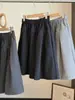 Saia Midi de Lã Mesclada Estilo Coreano Retrô com Bolinhas e Botão para Mulheres Outono Inverno Nova Cintura Alta Emagrecedora Linha A Saia Fofa
