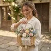 Cesta tejida rústica de mano para flores frescas y secas, macetero de ratán y mimbre impermeable, cesta de almacenamiento para picnic, cesta para fotos de niña de las flores