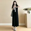 Vestido de Maternidad Elegante de Encaje con Corbata en V, Delgado, Moda Coreana, Estilo Veraniego 2026, Rejuvenecedor