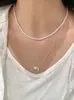 Colar de pérolas com contas de zircônia em formato de estrela, estilo francês, camada dupla, corrente para clavícula de luxo leve, acessório versátil