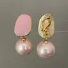 Pingente Pérola Rosa Retrô Argola de Orelha Triângulo Não Perfurado Moda Feminina Popular Argola de Orelha Triângulo Não Perfurado Brincos Elegantes Franceses