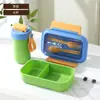 Caixa de Almoço Leve de Aço Inoxidável Transfronteiriça da Amazon Caixa de Almoço Compartimentada com Garfo e Colher Caixa de Almoço Conveniente para Micro-ondas