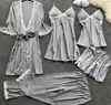 Pijama Sexy de Cinco Piezas Europeo y Americano para Mujer Verano Manga Media Bata de Vestir Nupcial Tallas Grandes Ropa de Casa Camisón Bata Venta al por Mayor
