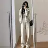 Sudadera con capucha y cremallera de color liso, estilo casual y simple, con cordón, conjunto holgado de pantalones anchos para mujer, otoño e invierno
