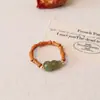 Anillo de Piedra Natural para Mujer, Anillo Elástico de Moda y Único, Anillo para Dedo Índice, Turmalina Estilo Chino, Jade Hetian, Anillo de Perla de Agua Dulce