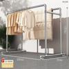Tubo de Acero Galvanizado Tendedero de Ropa de Pie para el Hogar Balcón Colgador de Ropa Exterior a Prueba de Viento Doble Barra Barra para Secar Edredones