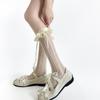 Meias Novas de Renda Doce Lolita para Primavera e Verão com Laço Estilo Ballet Meia-calça até a Panturrilha Meia Jacquard Branca Leite Meia de Cano Médio