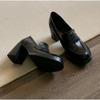 Zapatos de Cuero Genuino Silenciosos para Mujer, Tacones Altos para Ir al Trabajo, Mocasines Retro de Cuero Suave de Primera Capa sin Cordones con Tacón Grueso, Versátiles