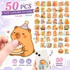50 lindas pegatinas de capibara para uso transfronterizo, con diseños divertidos y versátiles adecuados para varias escenas, adorables capibaras de dibujos animados y pegatinas decorativas para manualidades