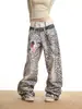Cadena Colgante de Cinturón de Doble Cintura Estilo Americano Transfronteriza Pantalones Estampados de Leopardo para Hombres y Mujeres Pantalones Rectos Anchos Casuales Sueltos