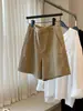 ¡Altamente Recomendado! Moda Casual de Alta Calidad Estilo Old Money ~ Shorts Khaki de Lino de Cintura Alta Adelgazantes que Alargan las Piernas