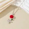 Colar de Flor Rosa Vermelha Elegante de Alta Moda Versátil Romântico em Forma de Coração Veludo Vermelho Flor Corrente para Clavícula Corrente de Pescoço