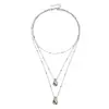 Joyería Transfronteriza Europea y Americana, Colgante de Gota de Agua de Moda Lujosa Ligera, Collar de Cadena de Cuentas de Tres Capas, Collar Minimalista Metálico con Estilo