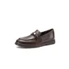 Sapatos Loafer de Couro Confortáveis e Estilosos com Fivela de Metal para o Dia a Dia 2026 Salto Baixo Bico Redondo Couro Genuíno Corte Profundo Sapatos Únicos