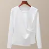 Camiseta de Manga Larga Elegante con Nudo Retorcido Irregular y Abertura, Color Sólido, Diseño Simple, Estilo Nuevo Primavera 2026 para Mujer, Mismo Estilo que en los Centros Comerciales