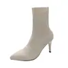 Botas calcetín de punto volador hasta la pantorrilla con punta fina de talla grande para mujer, estilo coreano, comercio exterior, botas delgadas transpirables sin cordones de tacón alto, Amazon