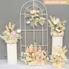Decoración de boda color champán flor de simulación arreglo floral de suelo flor de guía de carretera rincón de flores flor de escenario de boda auditorio hotel arreglo floral