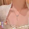 Colar de Pérolas de Aço Titânio Explosivo Estilo Coreano Luxo Leve Nicho Alto Padrão Super Brilhante Micro Zircônia Pingente Corrente de Clavícula Corrente