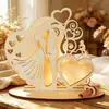 Amazon Transfronteiriça Madeira Casa Luzes LED Decoração de Casamento Artesanato em Madeira Festa de Casamento Atmosfera Enfeites Coração
