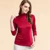 Feito sob medida: Camisa Base Gola Alta de Seda Outono e Inverno para Mulheres, Blusa de Tricô de Seda Amora Manga Longa