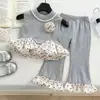 Conjunto de Verano para Niñas Estilo Nuevo 2026 Chaleco con Estampado Floral de Lunares con Pantalones de Encaje Acampanados Conjunto de Dos Piezas de Princesa