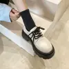 Zapatos Pequeños de Cuero con Suela Gruesa Estilo Británico para Mujer 2023 Nuevo Primavera Versátiles Planos Negros JK Mocasines de Plataforma Tendencia Ins