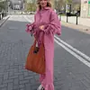 Amazon Export Conjunto de Algodón para Mujer Otoño Nuevo Cardigan con Solapa y Manga de Campana Top Pantalones Casuales Conjunto de Dos Piezas