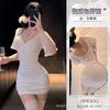 Yi Mengyao Lencería Sexy Transparente Sexy Escote Profundo Gasa Floral de Rosa Cintura Alta Falda de Cadera Traje Uniforme Estilo Antiguo